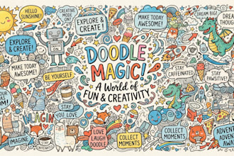 draw doodle wall art, mural and decal illustration