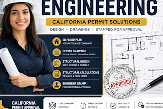 do civil structural engineer and provide engineer stamp for california approval