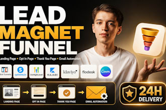 redesign lead magnet funnel, opt in page, thank you page and email automation