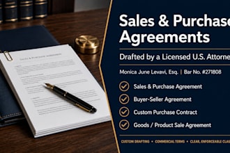 draft a custom sales and purchase agreement as a US attorney