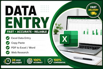 do fast data entry, excel, PDF to word and web research