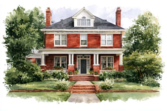 custom digital watercolor house
