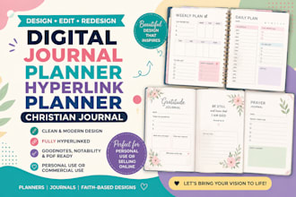 design edit redesign digital journal planner,hyperlink planner,christian journal