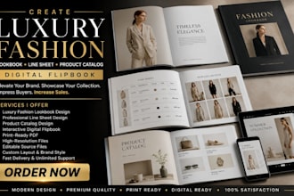 luxury fashion lookbook design, line sheet, product catalog, digital flipbook