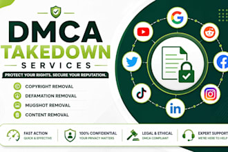 remove delete takedown facebook,instagram,reddit,tiktok,youtube under dmca