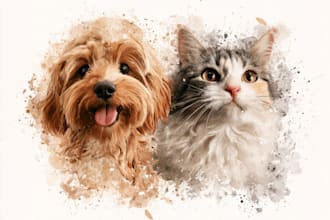 do watercolor pet portrait, dog portrait cat portrait