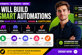 build make com automation, discord, asana, cartflows, for your business workflow