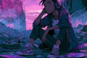 design a unique anime style album cover or music cover