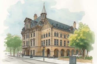 sketch architecture building with watercolor rendering