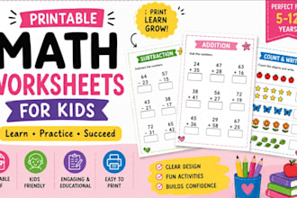 design custom printable kids worksheets and activity sheets