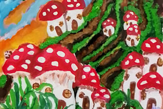 create whimsical fairytale mushroom house digital art