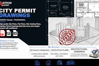 develop site grading, plot plan city permit drawing in autocad, civil 3d, revit