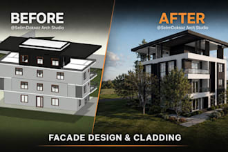 do exterior design and facade 3d rendering