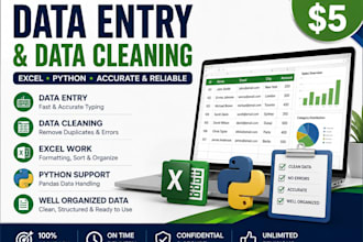 do data entry, data cleaning, excel, python, and data analysis