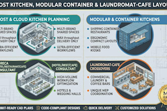 ghost kitchen modular container layout horeca laundry design mep plan blueprint
