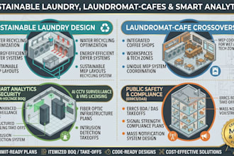 laundromat cafe design sustainable laundry mep boq errcs fiber cctv layout plan
