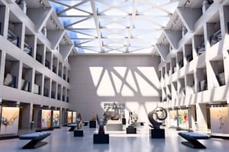 futuristic art galleries,3d exhibition booth,museum layout,wall art,nft,metavers