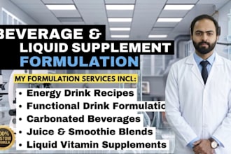 do beverage recipe development, soft drink formulation and liquid supplements