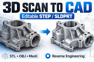 reverse engineer 3d scans and convert stl, obj, mesh to editable step cad