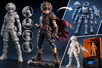 sculpt 3d model character models, action figures with joints for 3d printing
