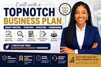 write a topnotch business plan, grant writing, startup investors fundraising