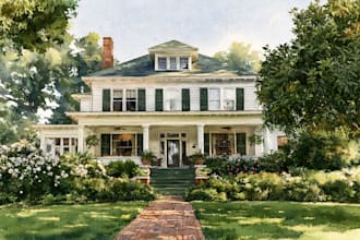 watercolor house portrait or buildings