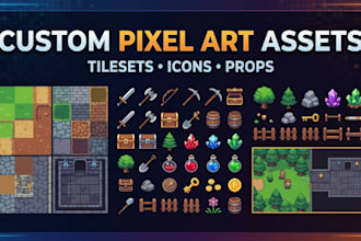 design custom pixel art tilesets, icons, props, and game assets