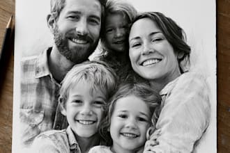 draw a realistic family or group portrait from a photo
