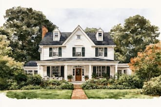 draw house illustration watercolor style