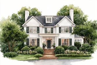 draw house illustration watercolor style
