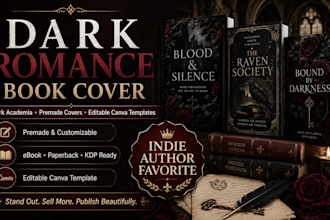 design dark romance premade book cover, dark academia ebook design template