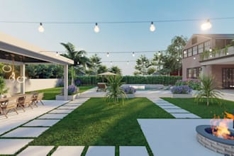 design backyard landscape, garden, pool, patio