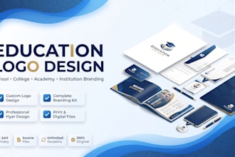 design education school institution college academy logo with branding kit flyer