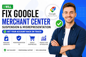 fix google merchant center suspension, misrepresentation and shopping ads