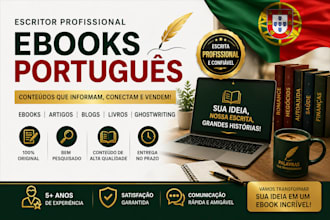 write a high quality portuguese ebook, ghostwrite book or kindle ebook