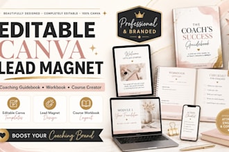design editable canva lead magnet, canva coaching guide book course creator
