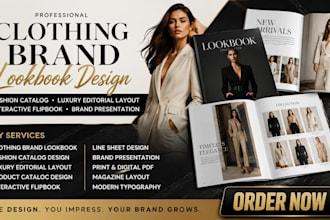 create clothing brand lookbook design, fashion catalog, sell sheet, luxury edit