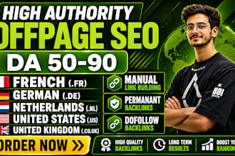 build high da 50 manual dofollow SEO backlinks  de, nl, USA, UK, ca, fr,