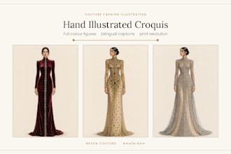 draw fashion illustration and couture croquis for your collection