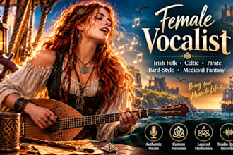 be your female vocalist for irish celtic, sea shanty, medieval fantasy, folk