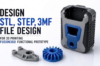 design stl, step 3mf file design for 3d printing, fusion360 functional prototype