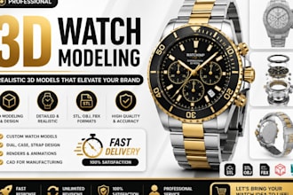 design custom 3d watch model, watch rendering and cad design