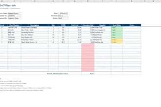 do technical data entry, excel templates and bom creation