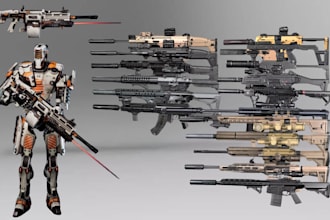 do 3d weapon modeling, 3d props model, game assets, for video game and sci fi