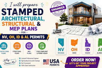 prepare stamped architectural, structural and mep plans for nv oh id al permit