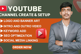 perfectly setup youtube channel logo, banner, intro, outro with SEO