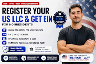 register US llc formation, get ein, setup and setup business for US nonresident