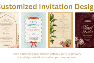 design invitation for wedding, baby shower, birthday, anniversary etc