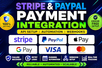 integrate stripe paypal payment gateway API, failed payment ,dunning automation