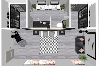 design a 3d interior floor plan and rendering